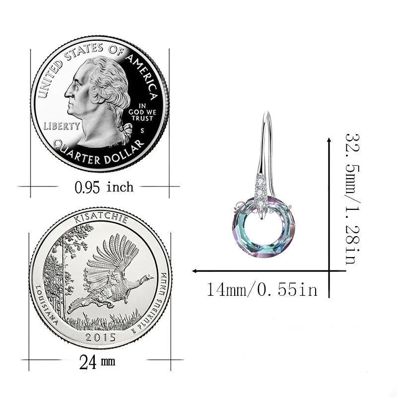 Austrian crystal S925 silver drop earrings with diamond ear hook in white colour, 14mmx32.5mm, manual inlay