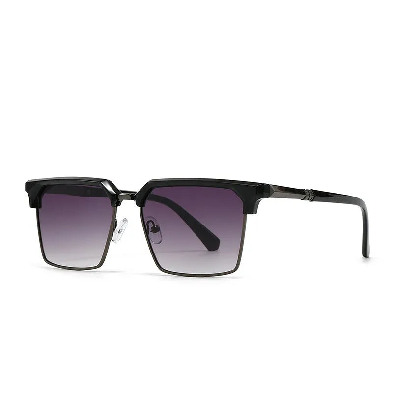 Men's square plastic sunglasses in box style, shown in one of six colour options.