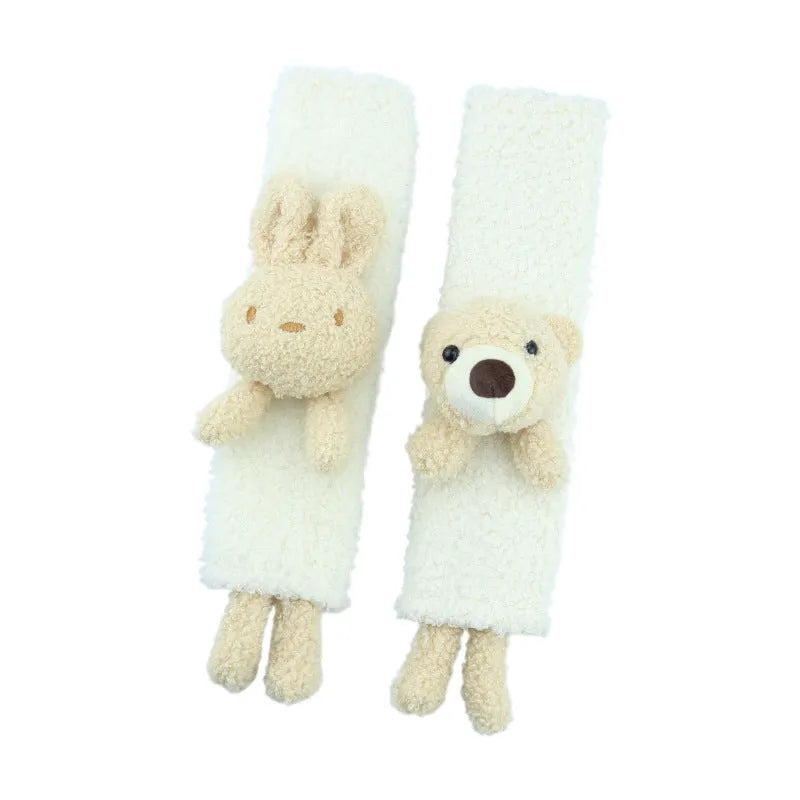 Cartoon plush car shoulder protector in lamb wool with rabbit and bear designs