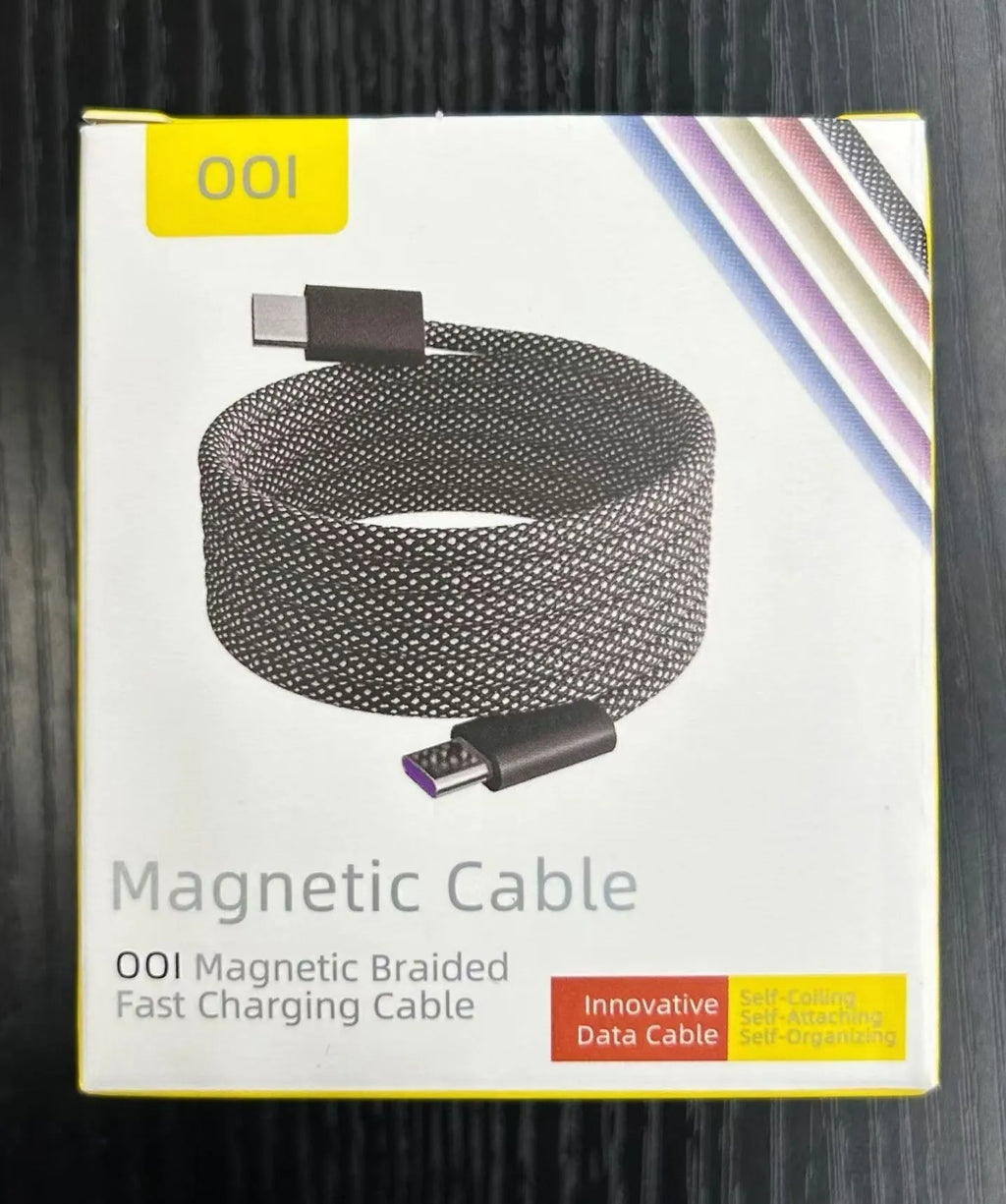 Woven braided USB data cable 66W with Lightning micro USB and Type-C connectors in Tech Black