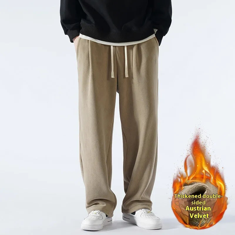 Men's double-sided polar fleece trousers with wool lining in loose Korean style