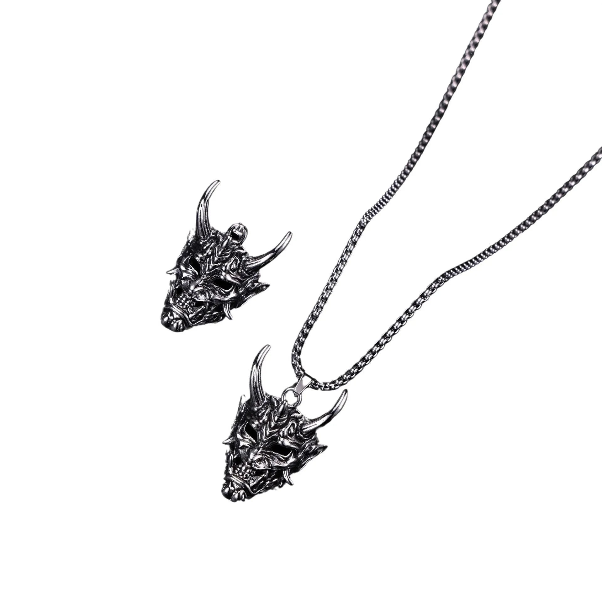 Men's silver vintage necklace with rectangular zinc alloy pendant