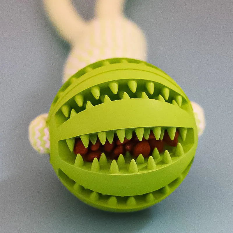Blue TPR rubber rope ball dog toy for small dogs, measuring 36x6x6 cm, with cotton rope for tug-of-war