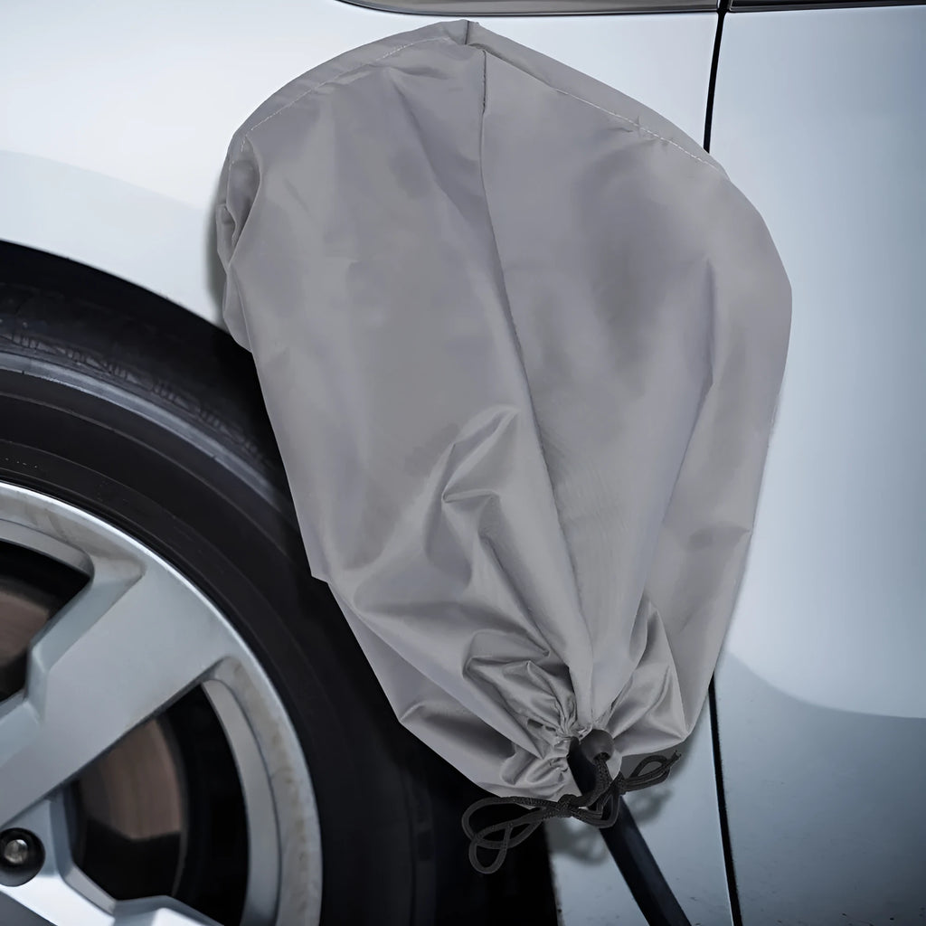 Grey waterproof drawstring cover for a new energy vehicle charging port