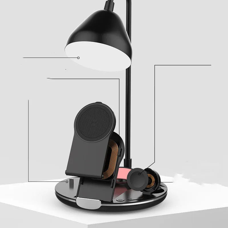Black and white magnetic folding wireless charger extended to 320 mm height with phone and tablet charging