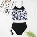 Women's high waist double-layer swimsuit with coconut tree print in black colour