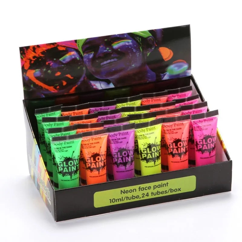 25ml plastic squeeze tube of neon green face paint and body paint with non-toxic gouache formula