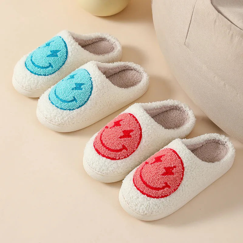 Women's plush home slippers with PVC sole in mushroom colour with round toe design