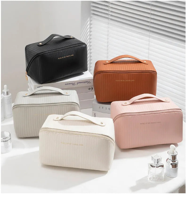 Vertical pattern cubic pillow makeup bag in PU material with 22.5cm height
