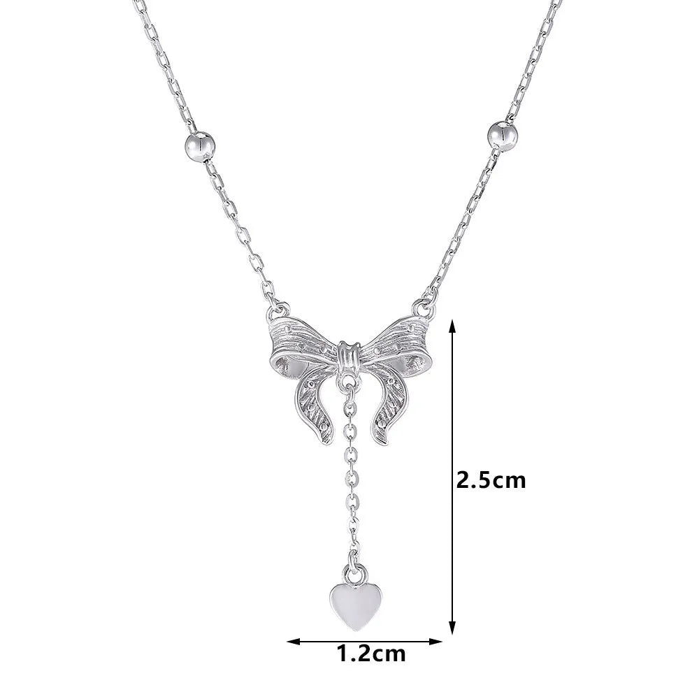 S925 silver butterfly heart necklace with bow detail on adjustable 40-45cm chain