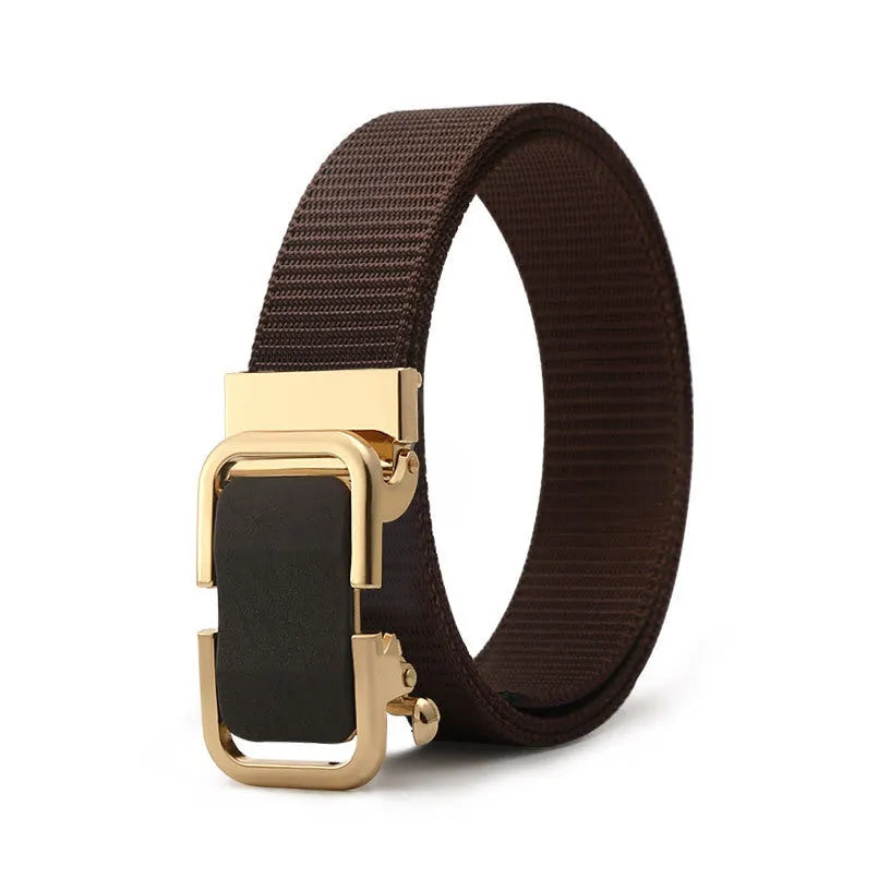 Men's nylon canvas belt with an alloy buckle shown in army green colour with a silver buckle.