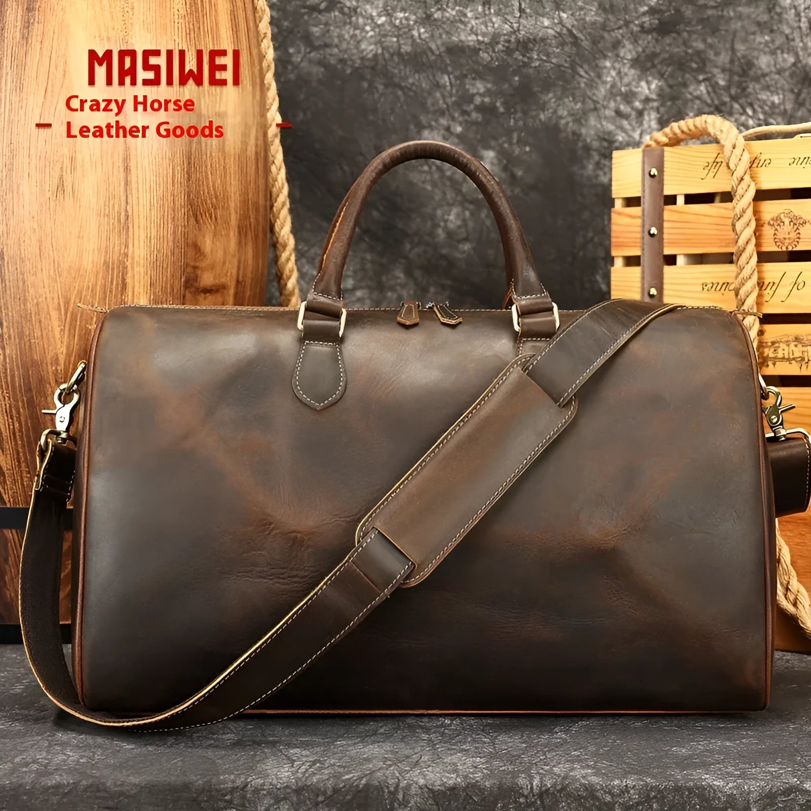 Men's genuine leather crossbody bag in vintage design with large capacity dimensions