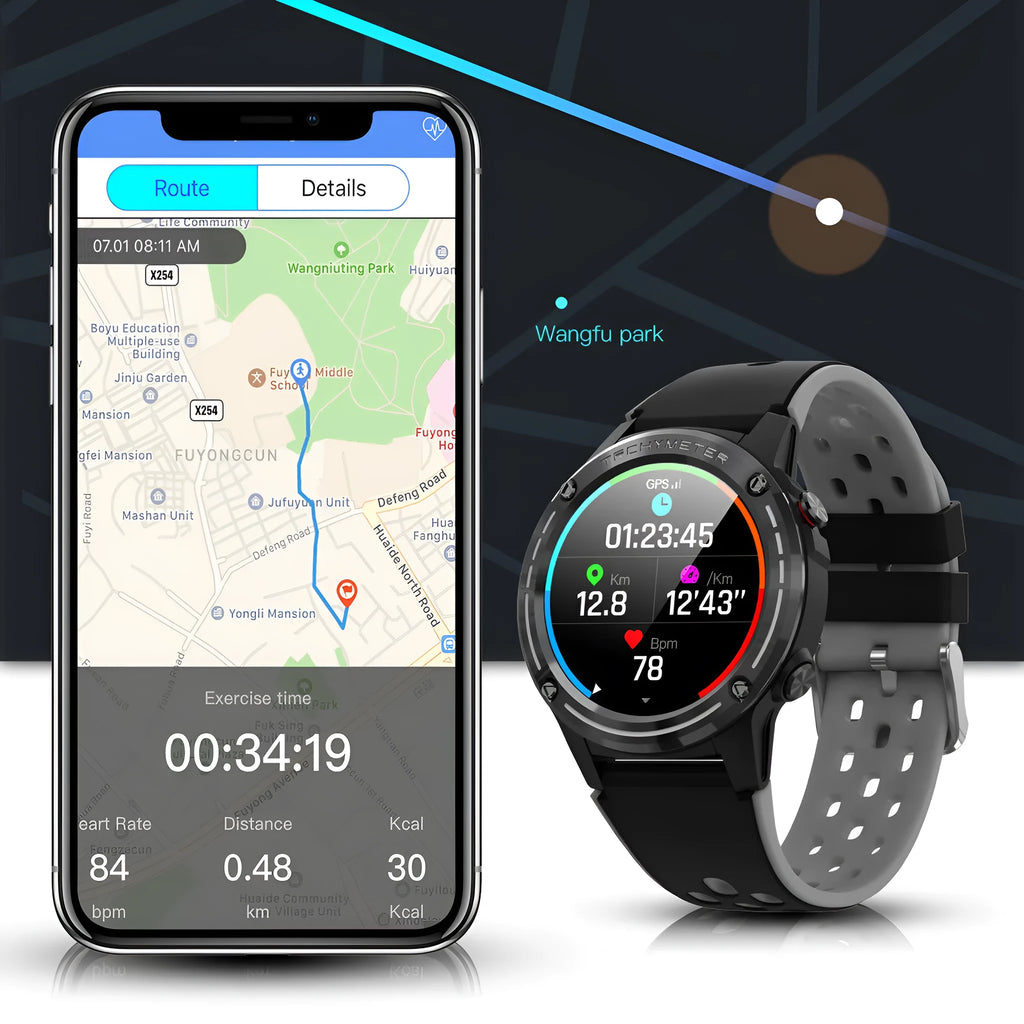 GPS smartwatch with Bluetooth sports bracelet in silicone with glass display