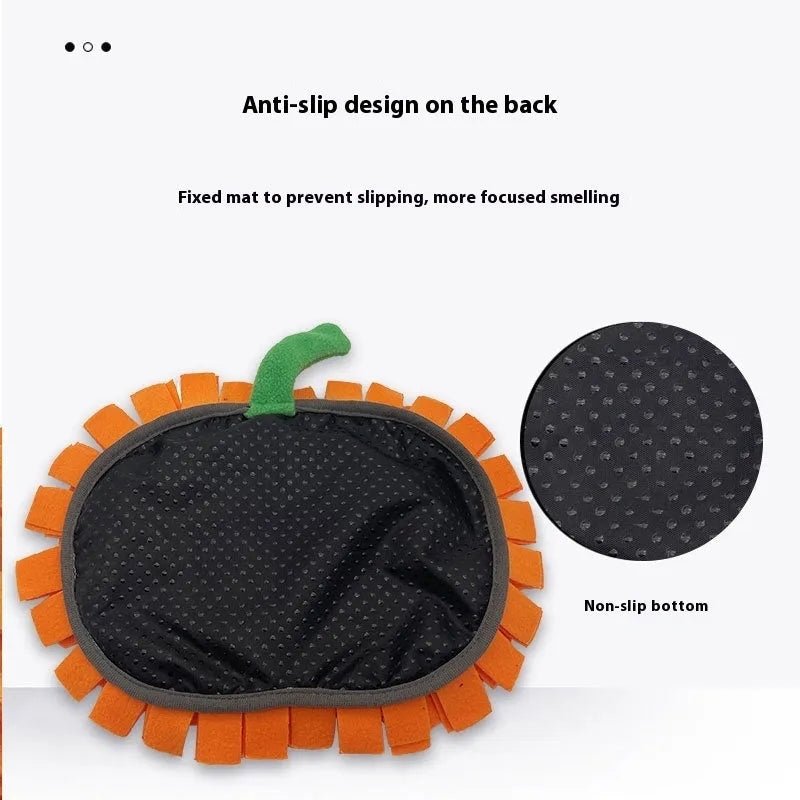 Orange polar fleece dog training mat for slow feeding and scent work, measuring 25 by 34 cm.