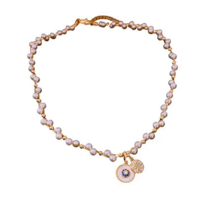 Golden-white women's necklace with geometric round zircon pendant on adjustable 41-50cm chain
