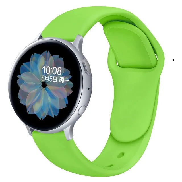 Samsung Galaxy Active 2 black silicone replacement strap with reverse buckle in 20mm width.
