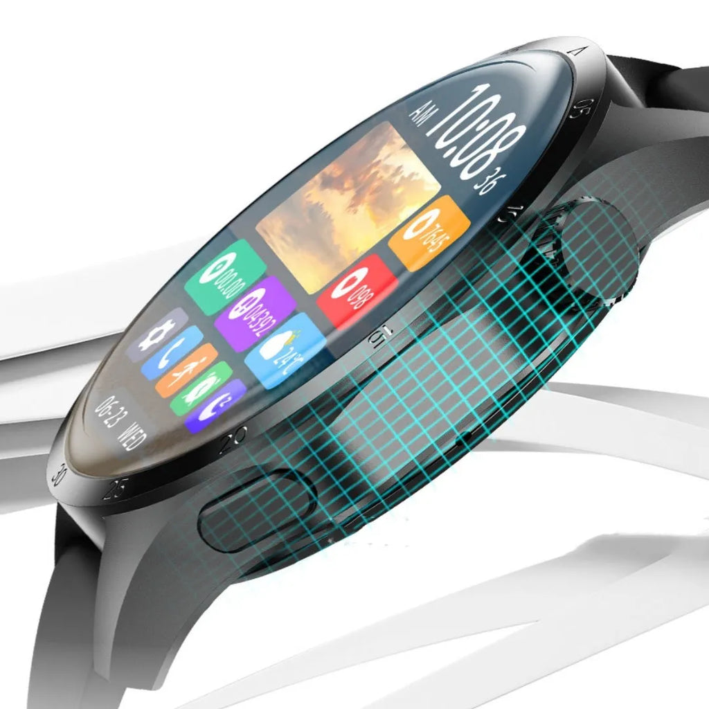 Black Bluetooth smartwatch with TFT touchscreen display showing health metrics