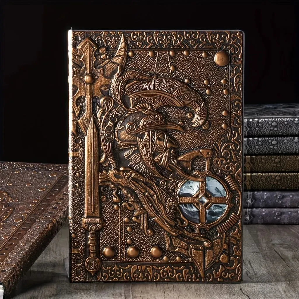A5 leather notebook with 3D warriors relief embossed design in multiple colour options