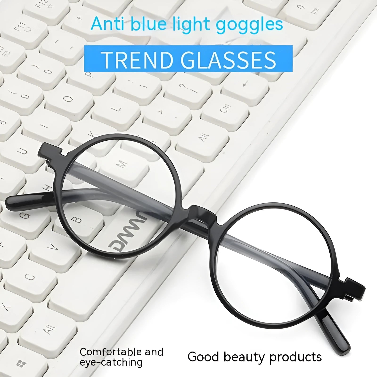 Artistic retro round flat mirror glasses in PC material available in four colour variations