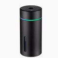 Black aluminium alloy car air humidifier with 260ml capacity and USB cable shown next to scale