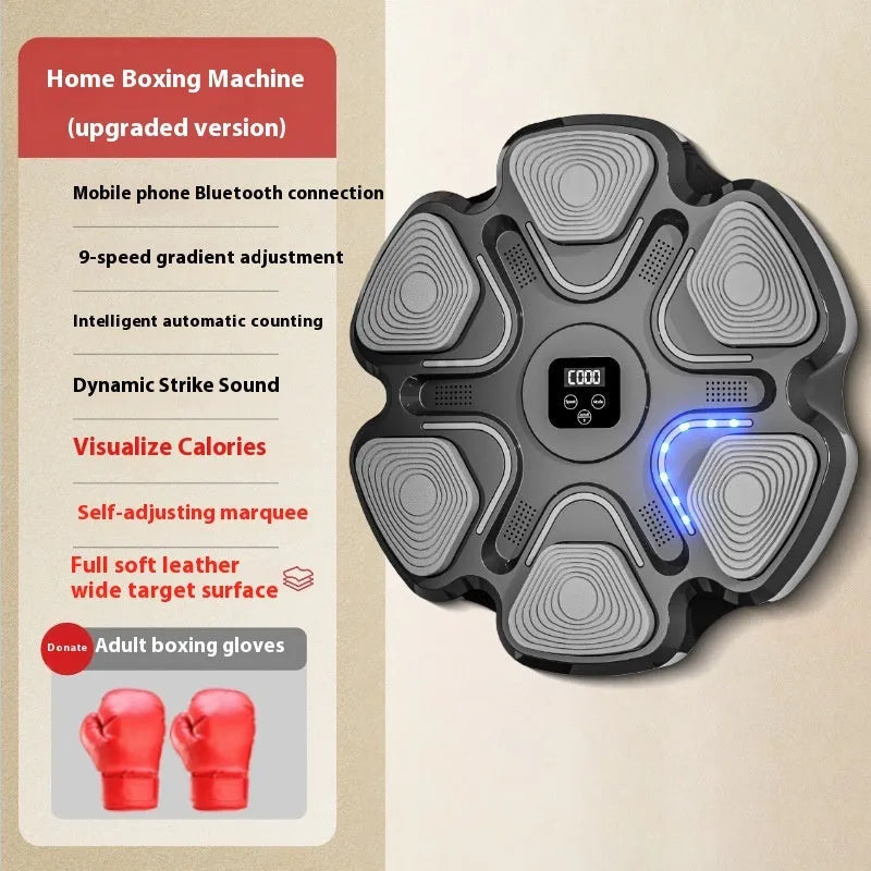 Smart music electronic boxing wall target with ABS construction and boxing gloves.