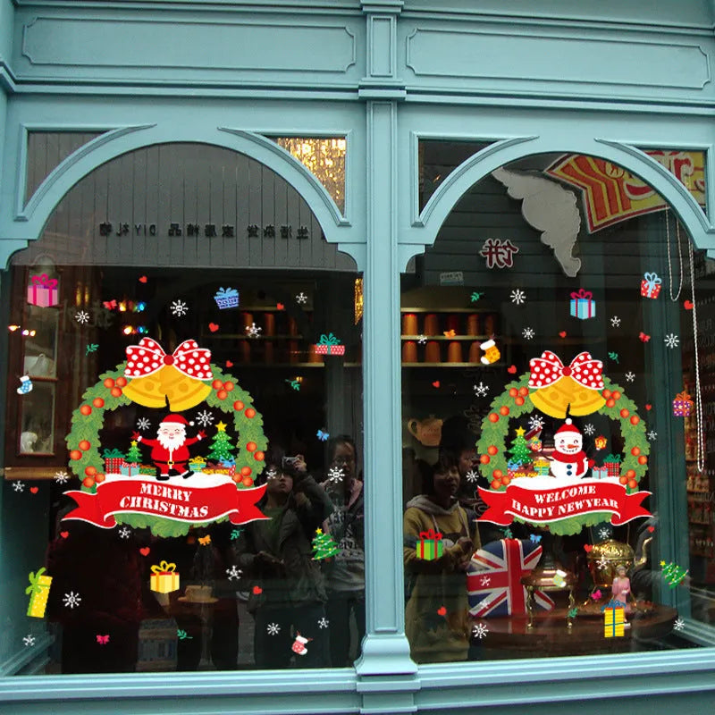 Large format non-adhesive Christmas static wall sticker with cartoon design for glass windows