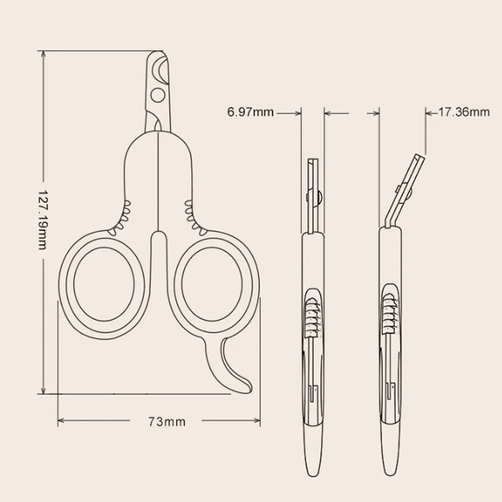 Professional pet nail clippers with curved safety tips and a grey non-slip rubber handle.