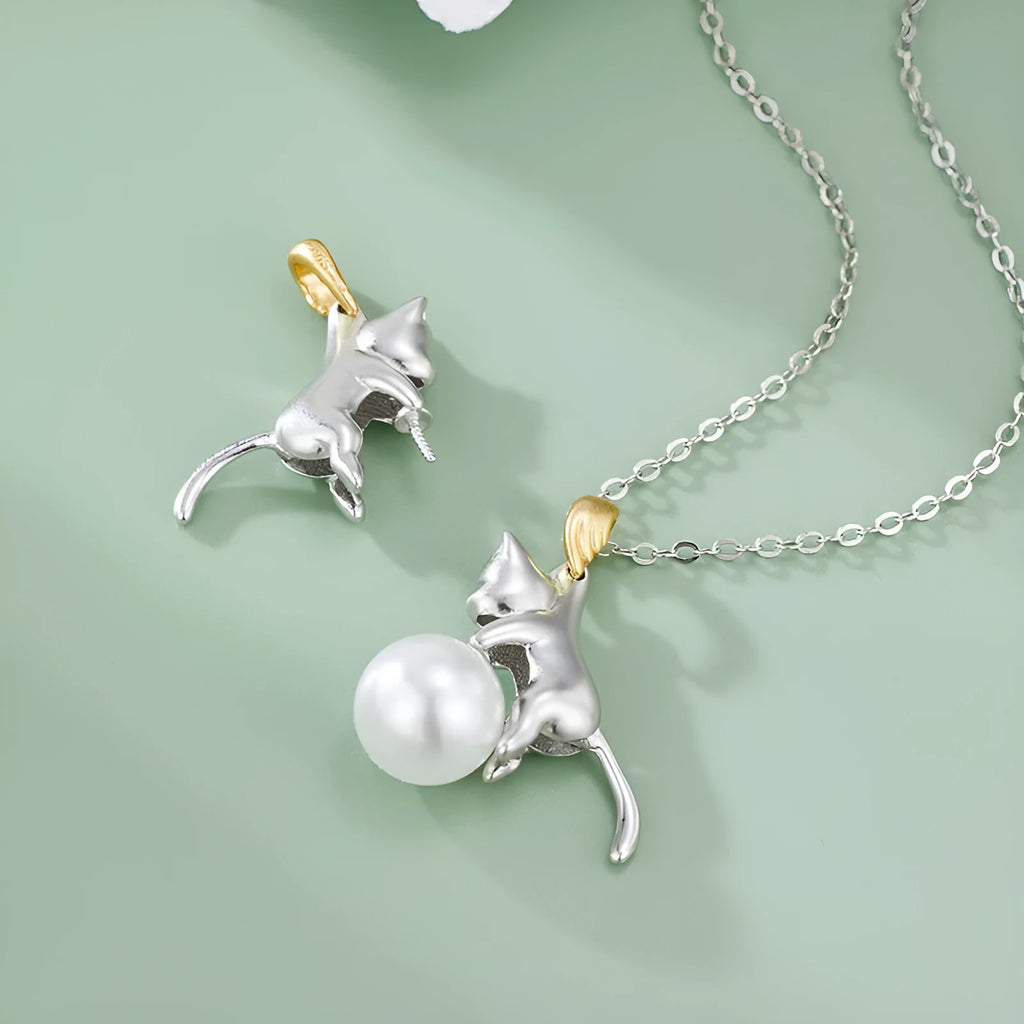 925 sterling silver clavicle chain with cat pendant charm jewellery