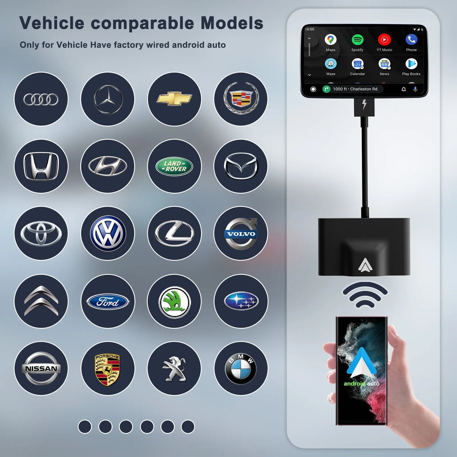 Wireless Android Auto car adaptor in black or white colour options