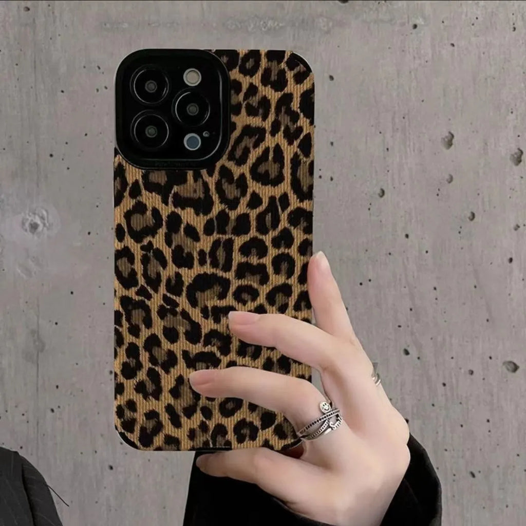 Brown leopard print TPU phone case with three-dimensional relief for Apple iPhone