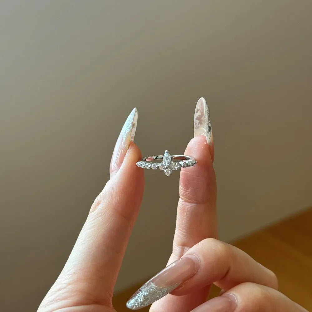 S925 sterling silver ring with butterfly pattern and horse eye zircon inlay, white gold colour finish for women