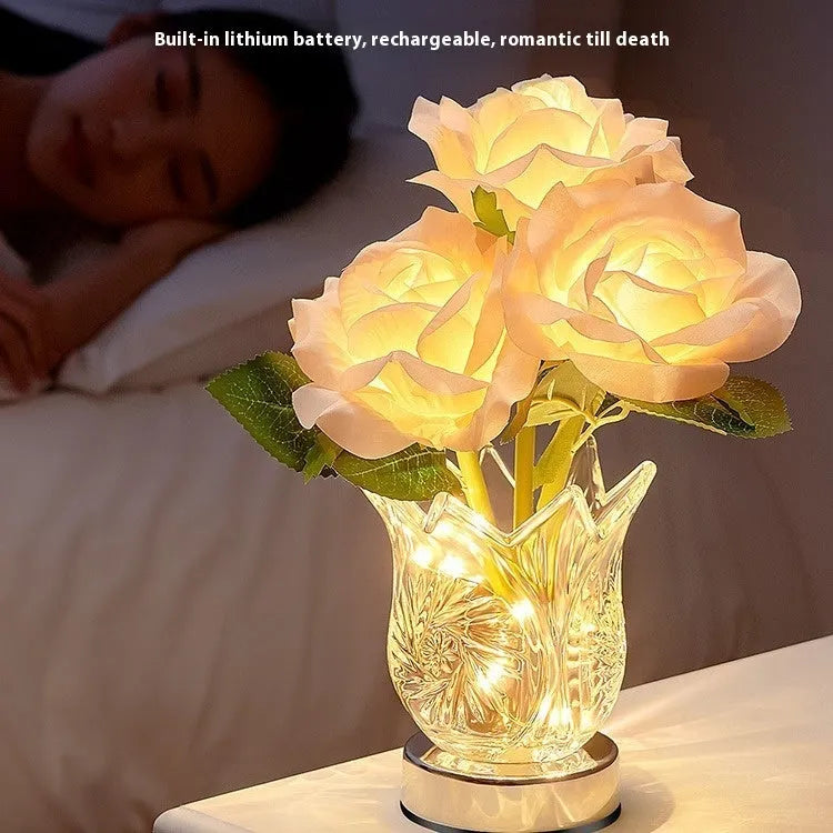 Crystal flowers design table lamp with touch control for bedside or desk use