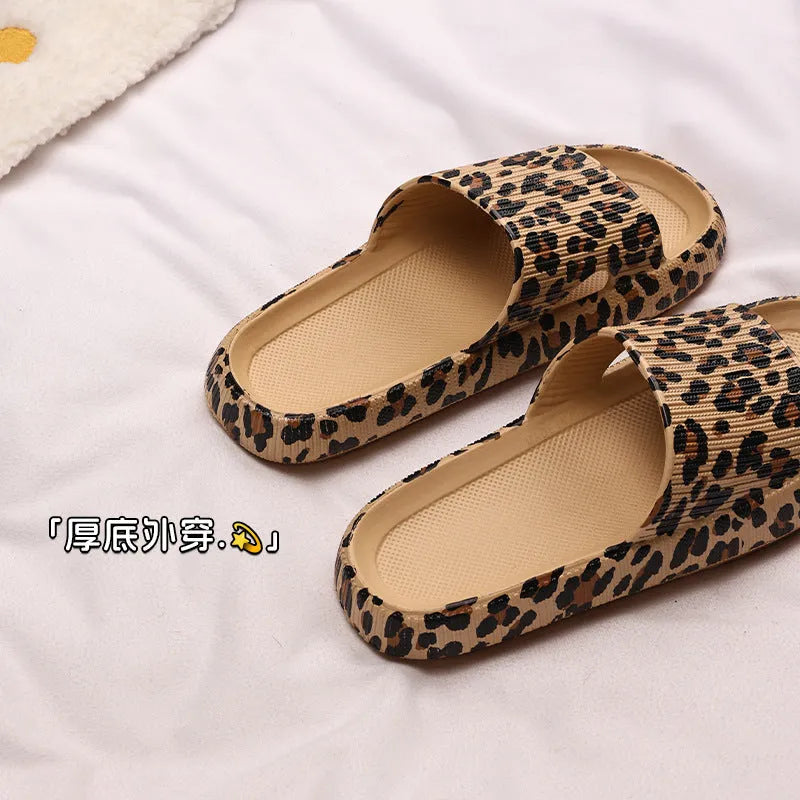 Women's leopard print EVA slippers with thick sole in multiple colour patterns, sizes 36-45
