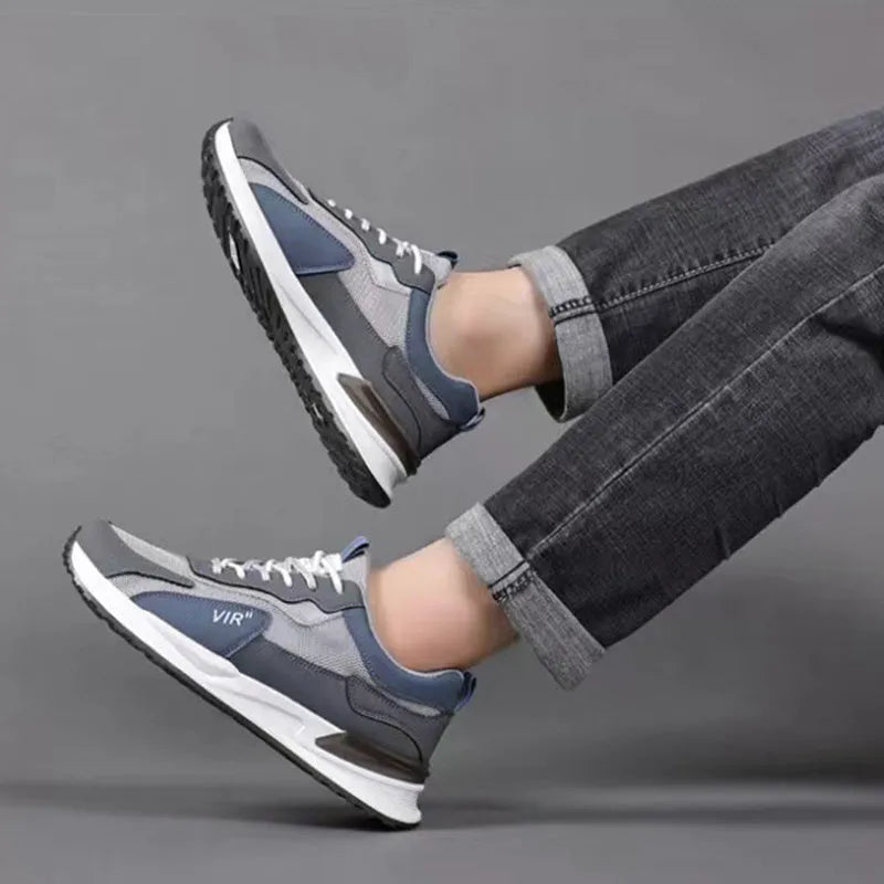 Men's colour block mesh sneakers with lace-up design in black, grey, and white colour options
