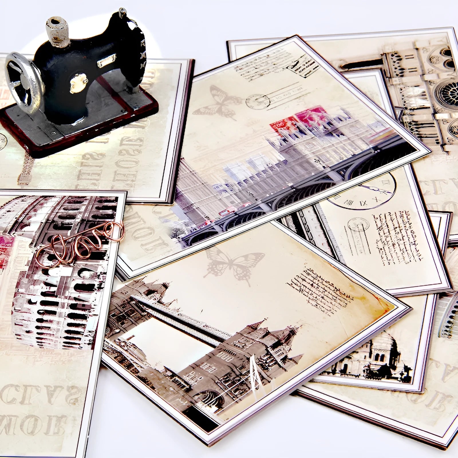 Nine retro Paris Tower postcards with Japanese style artwork for commemorative occasions