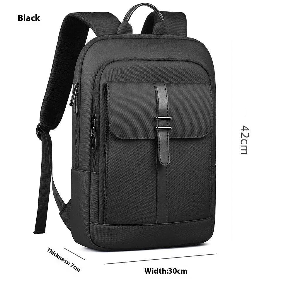 Black Oxford cloth backpack with urban simplicity design for business commuting