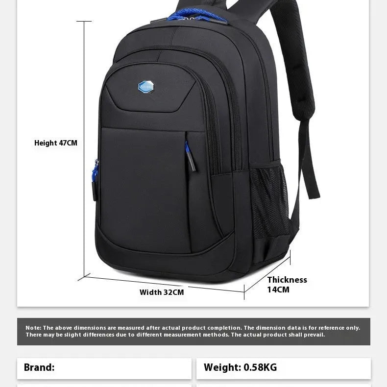 Oxford cloth business backpack with curved shoulder straps in black colour showing stitching details