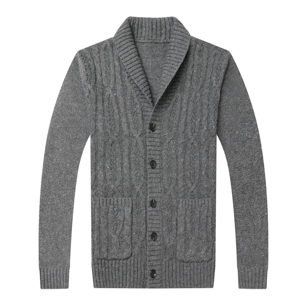 Men's Korean style jacquard knitted cardigan jacket in a chemical fibre blend for autumn and winter.