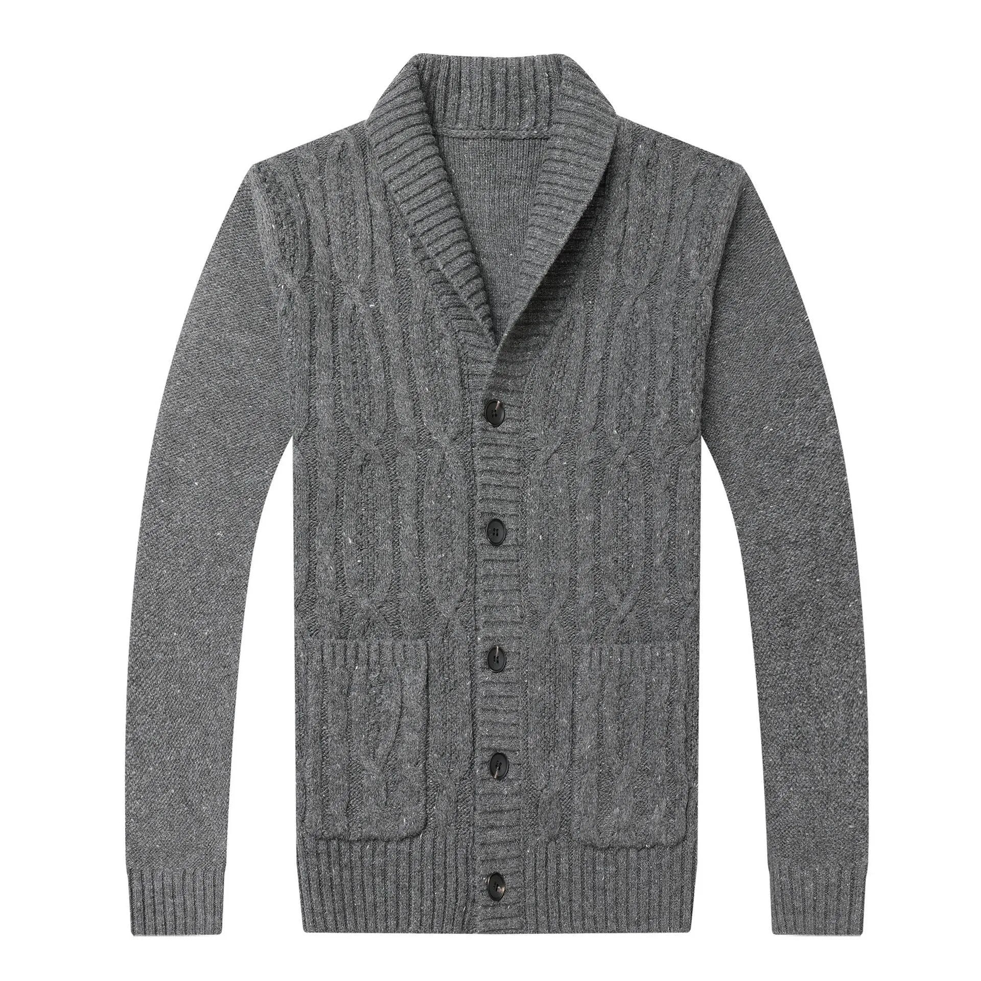 Men's Korean style jacquard knitted cardigan jacket in a chemical fibre blend for autumn and winter.