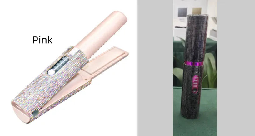 2-in-1 electric USB hair straightening brush with ceramic coating in green