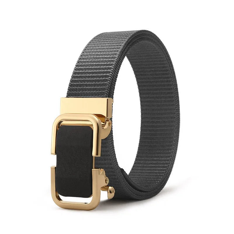 Men's nylon canvas belt with an alloy buckle shown in army green colour with a silver buckle.