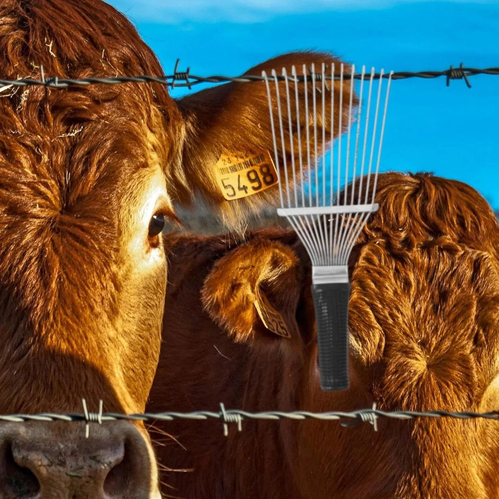 Stainless steel dematting brush rake comb for pet and livestock grooming with curved design