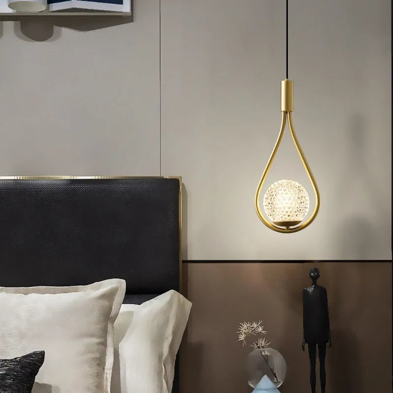 Copper modern minimalist bedside chandelier for bedroom ceiling.