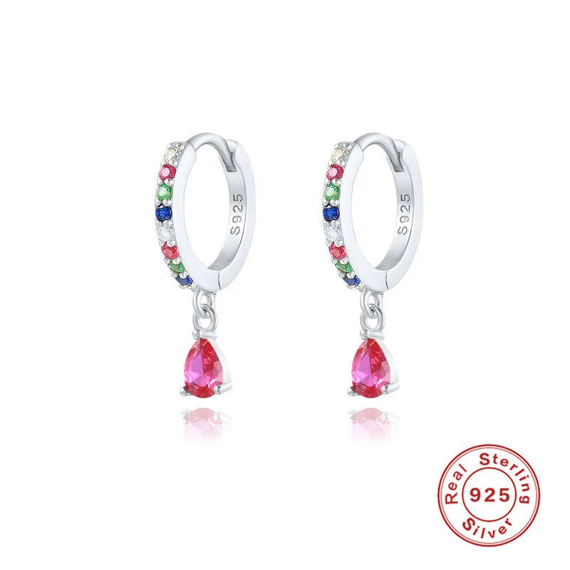 Geometric water drop earrings in Sterling Silver with electroplated gold finish and purple diamond stones