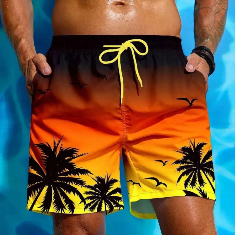 Men's ethnic pattern swimming trunks in loose board shorts style with polyester fabric