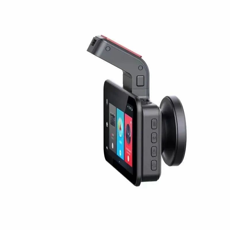 3-inch HD Car DVR unit with double lens for front and back recording, shown with camera and cables.
