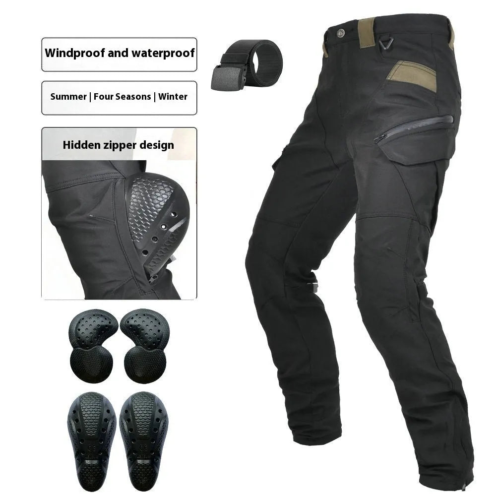 Motorcycle waterproof cycling trousers in black or green with protective gear set