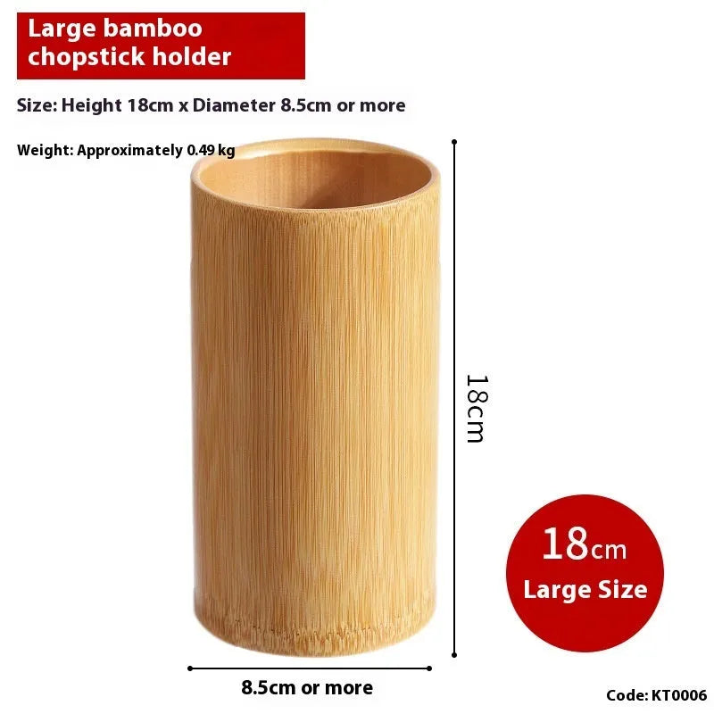 Bamboo chopsticks holder with portable design showing multiple size options for utensil storage