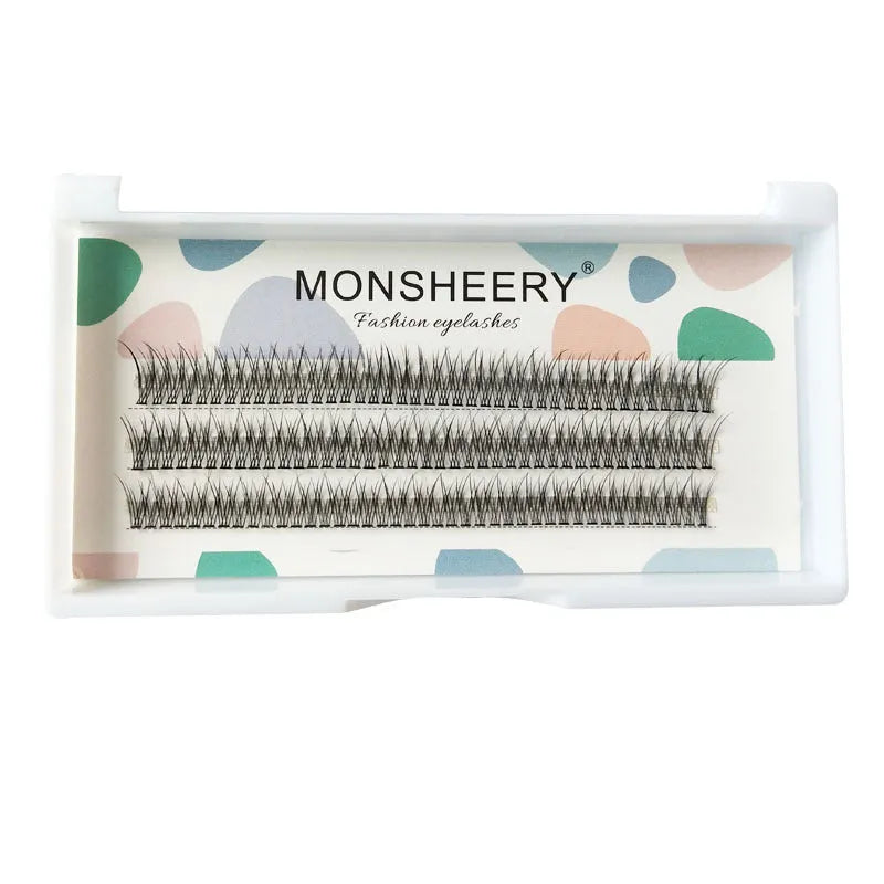 Black V-shaped fairy fishtail false eyelashes showing thick segment design and multiple length options.