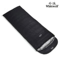 Black outdoor sleeping bag with goose down filler and tear-resistant nylon fabric for adult camping use
